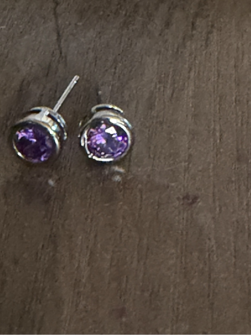 Silver Stud Earrings with Purple Gemstone